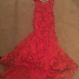 Red,Sequin,flower rid dress with split for prom,hoco etc